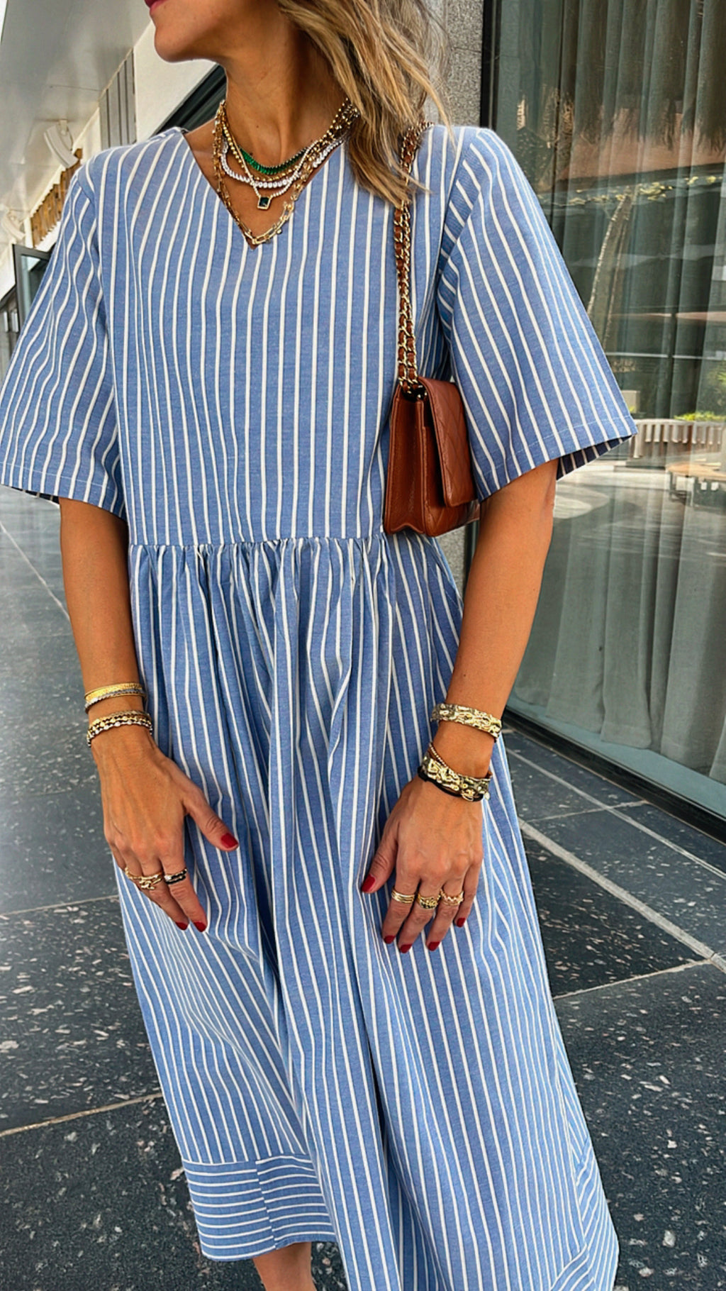 Blue Pinstripe Linen Dress