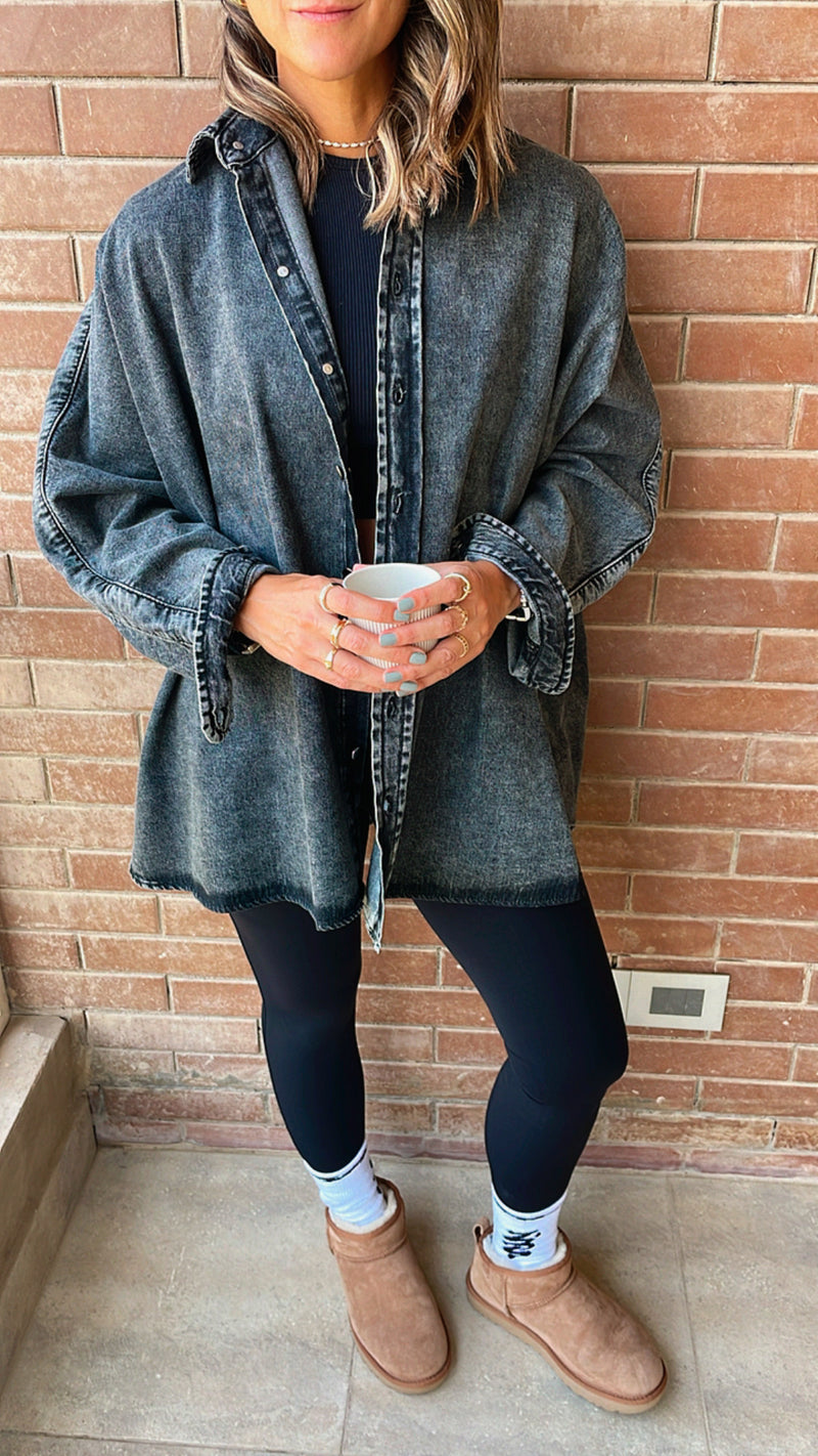 Grey Long Sleeve Denim Shirt