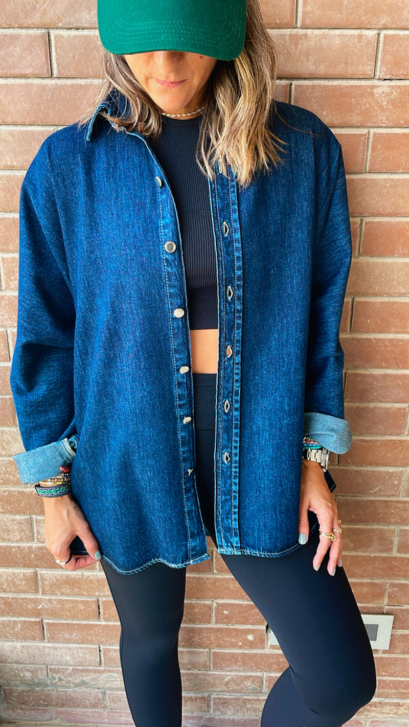 Dark Blue Long Sleeve Denim Shirt