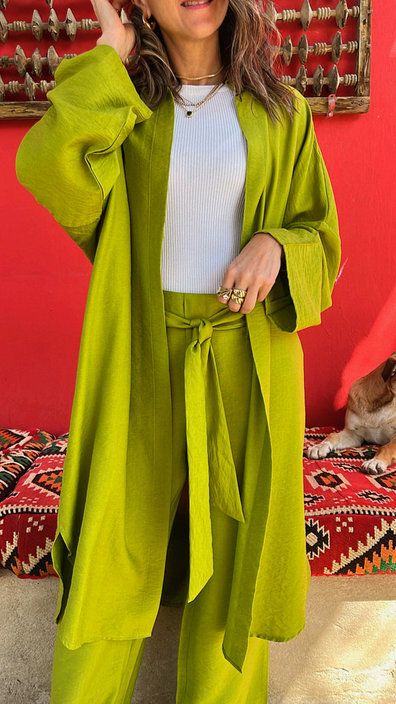 Lime Basic Linen Kimono