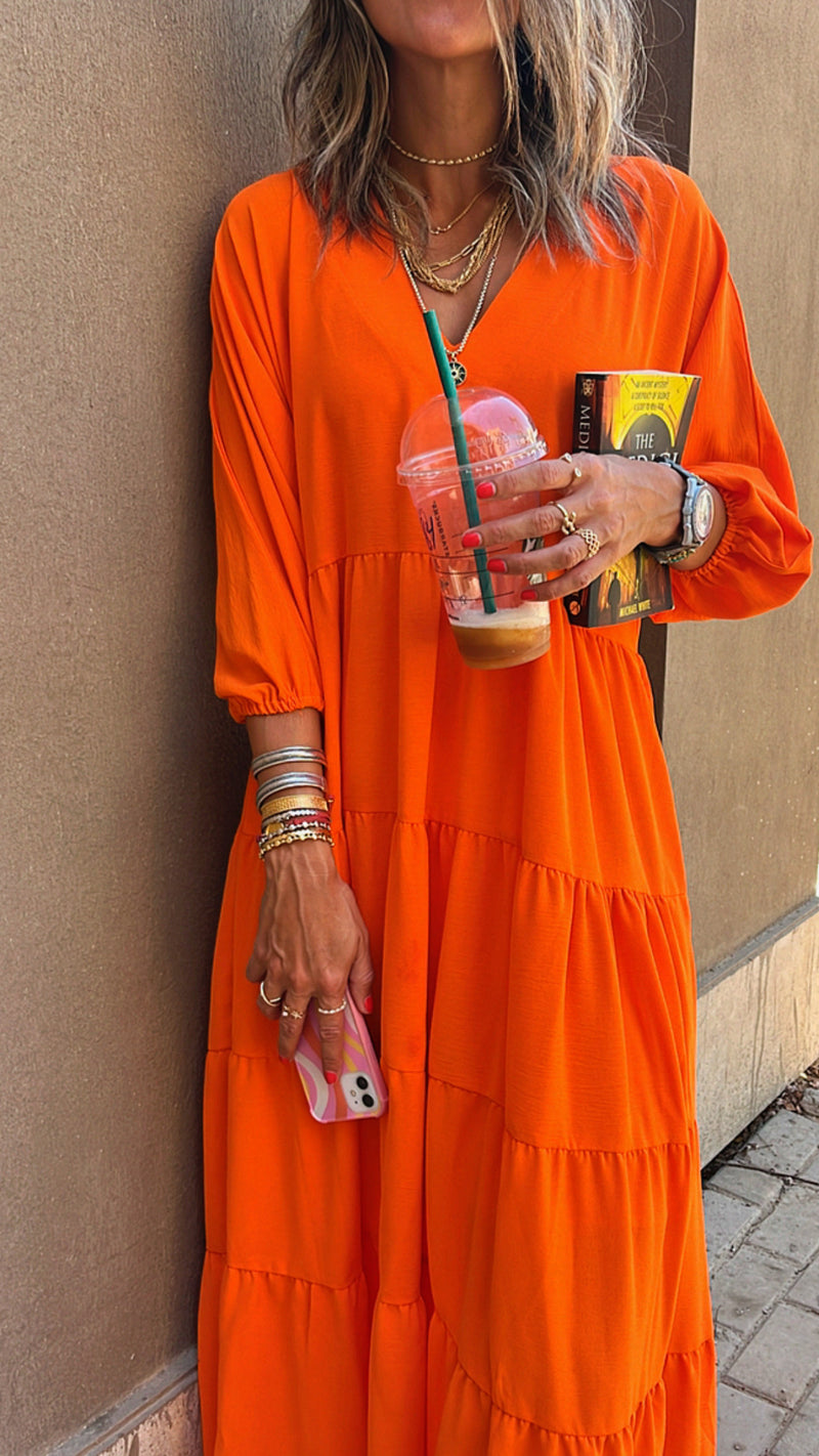 Orange V Day Tiered Dress