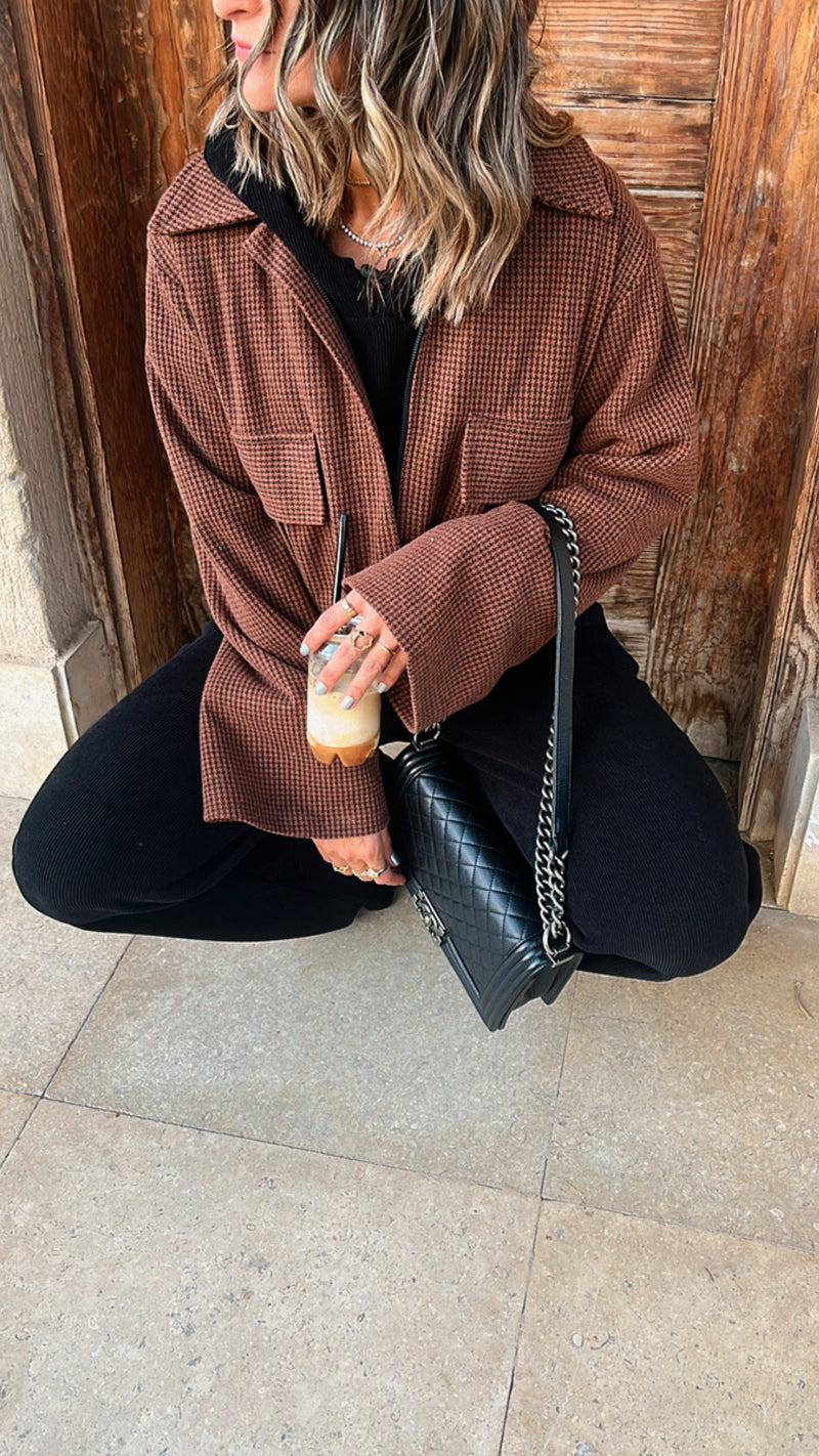 Brown Mini Checkered Blazer