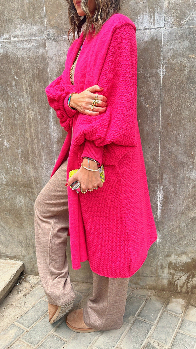 Fuchsia Heavy Shawl Knit Cardi