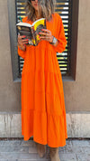 Orange V Day Tiered Dress