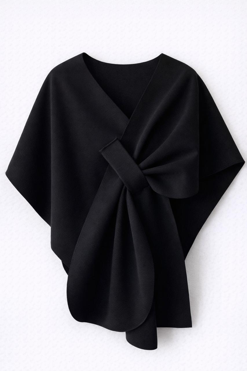 Black Relaxed Cape Poncho