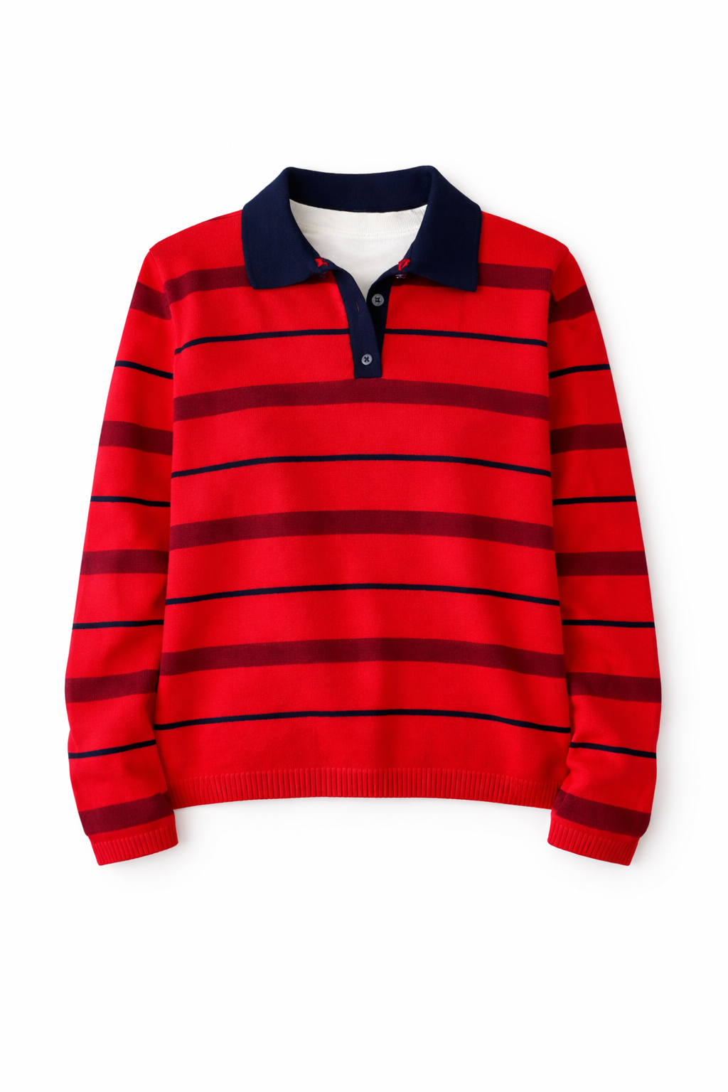 Red Striped Long Sleeve Knit Polo