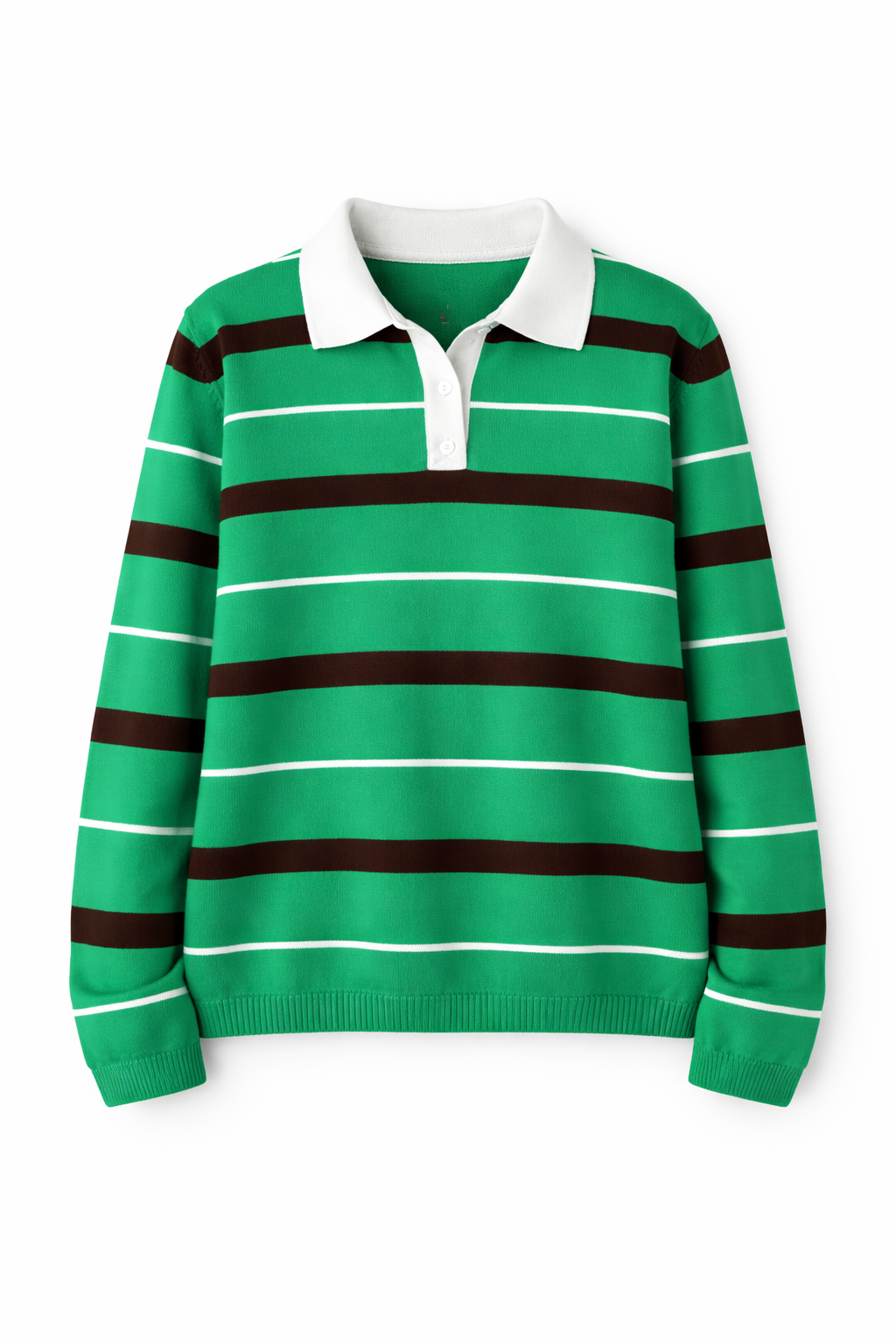 Green Striped Long Sleeve Knit Polo