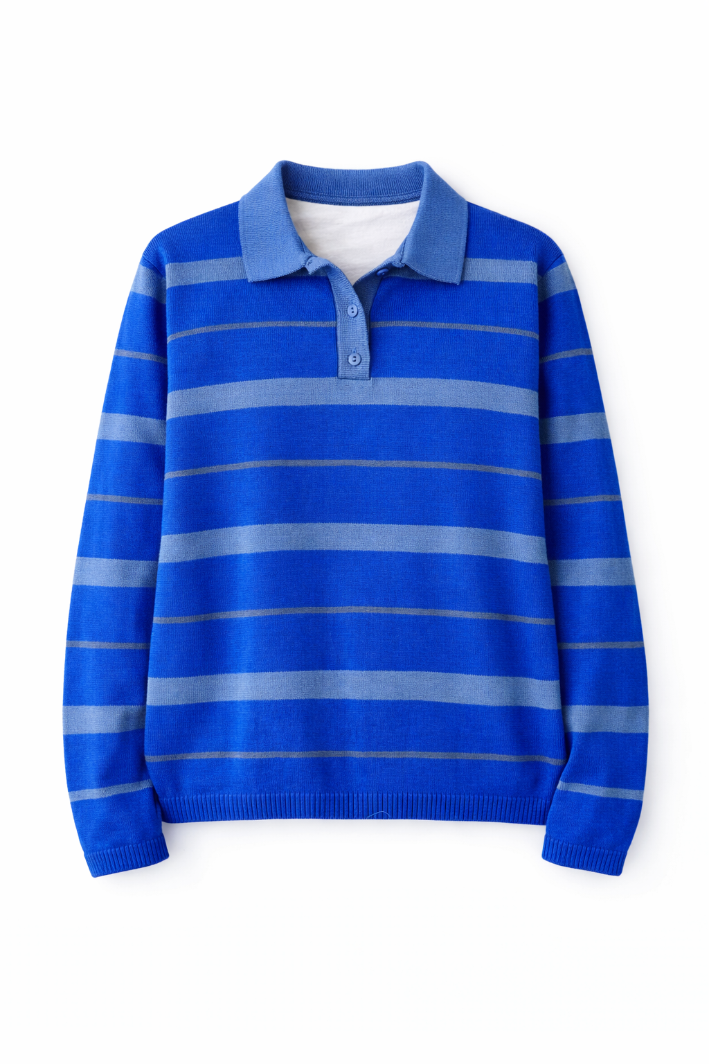 Blue Striped Long Sleeve Knit  Polo