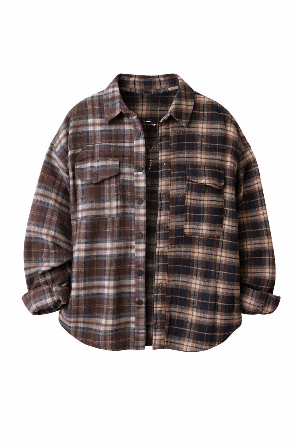 Half And Half Plaid Flannel Shirt