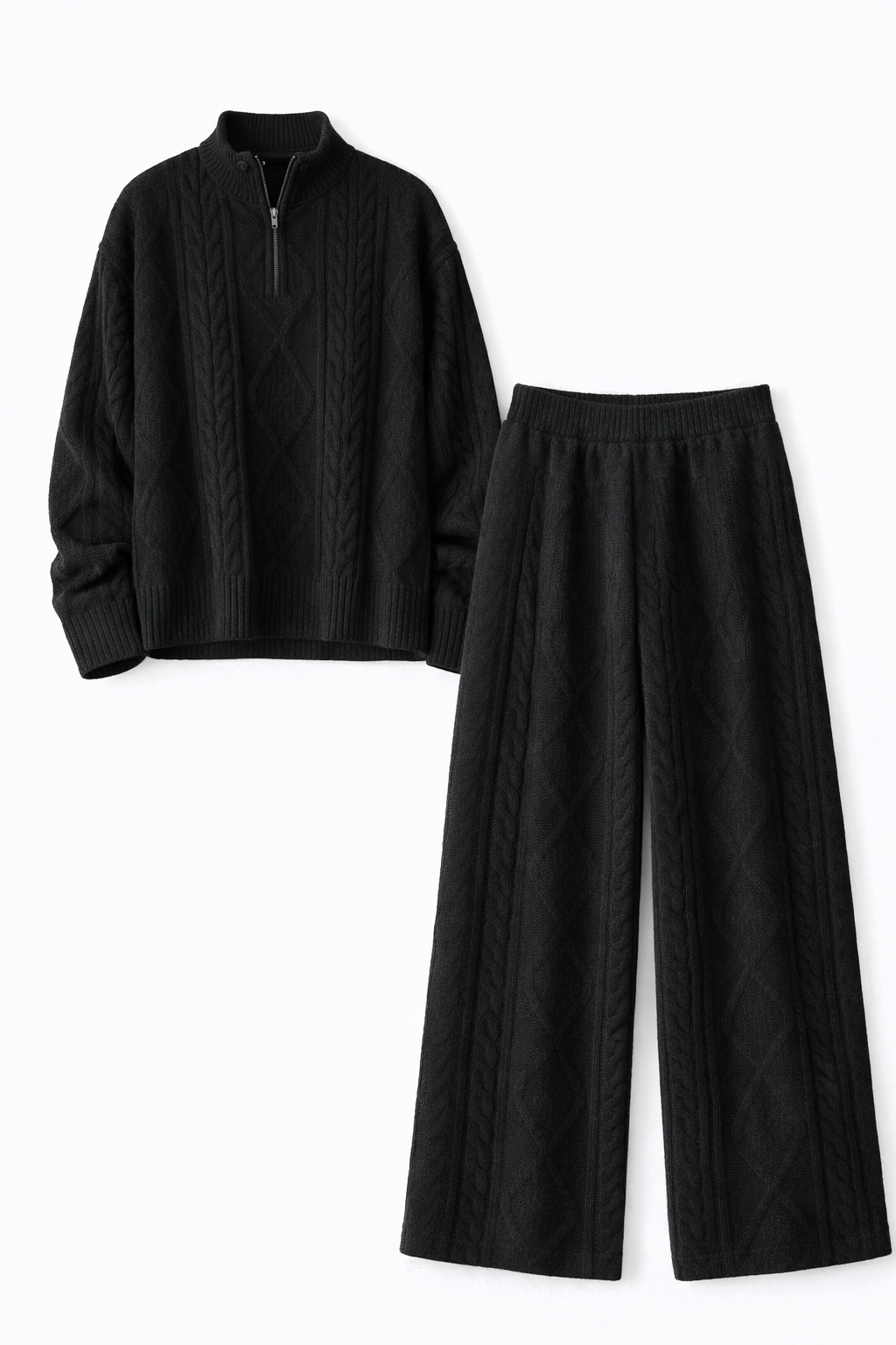 Black Braided Quarter Neck Set