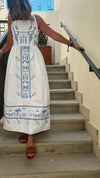 White Grecian Embroidered Linen Dress