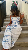 White Grecian Embroidered Linen Dress