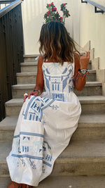 White Grecian Embroidered Linen Dress