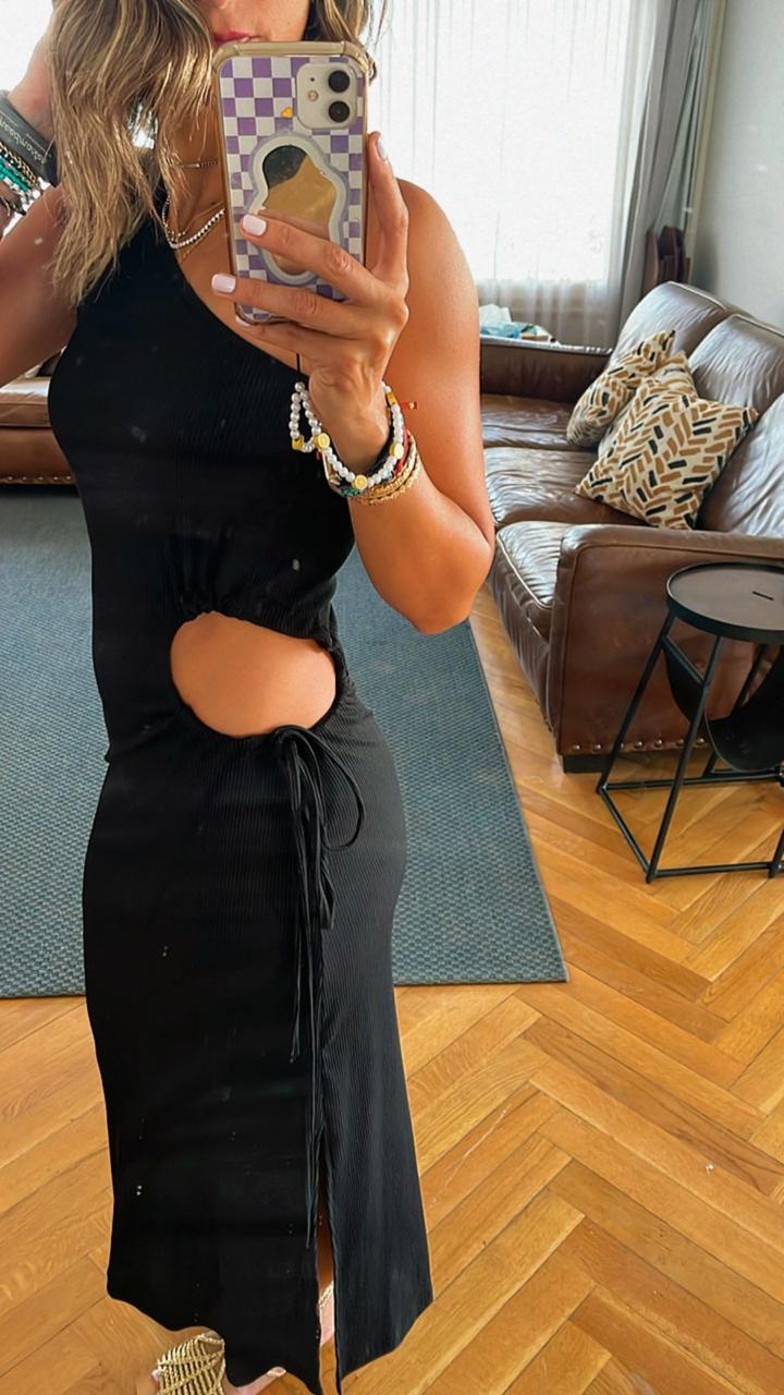 Black Morning To Night Ribbed Cut Out Dress