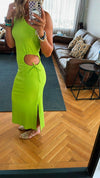 Lime Morning To Night Ribbed Cut Out Dress