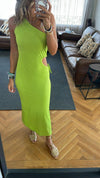 Lime Morning To Night Ribbed Cut Out Dress
