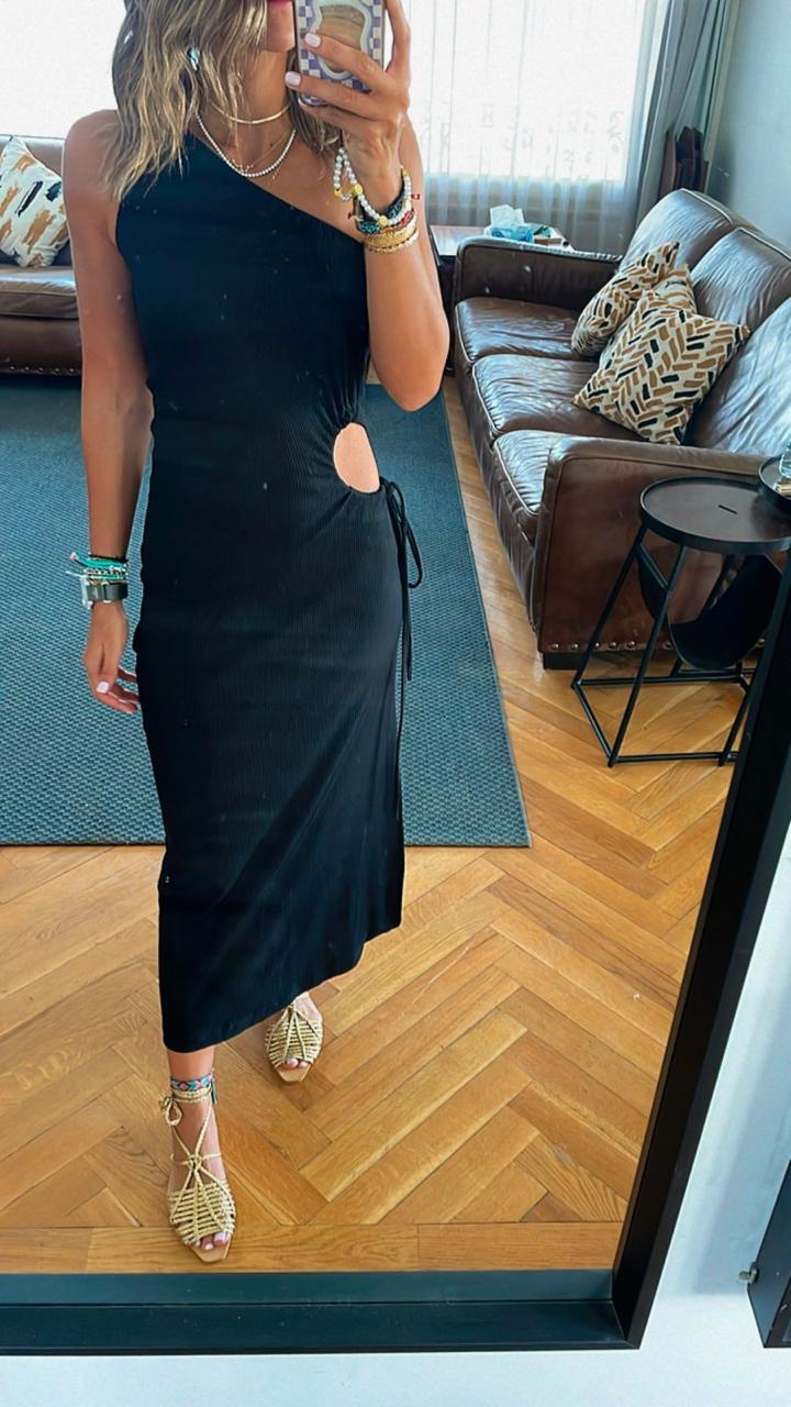 Black Morning To Night Ribbed Cut Out Dress