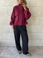Plum Funnel Neck Suede Jacket