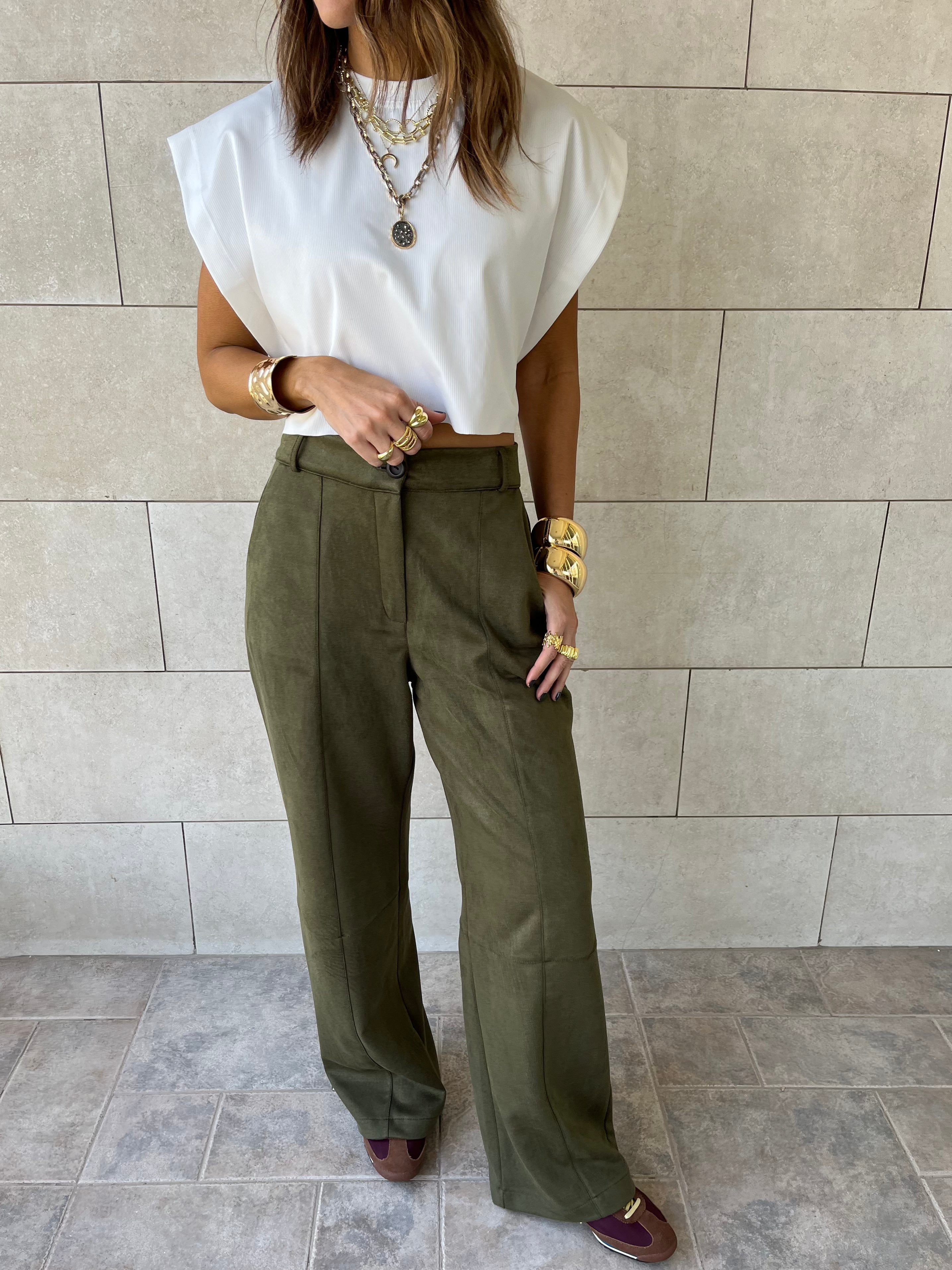Olive Suede tailored Utility Pants