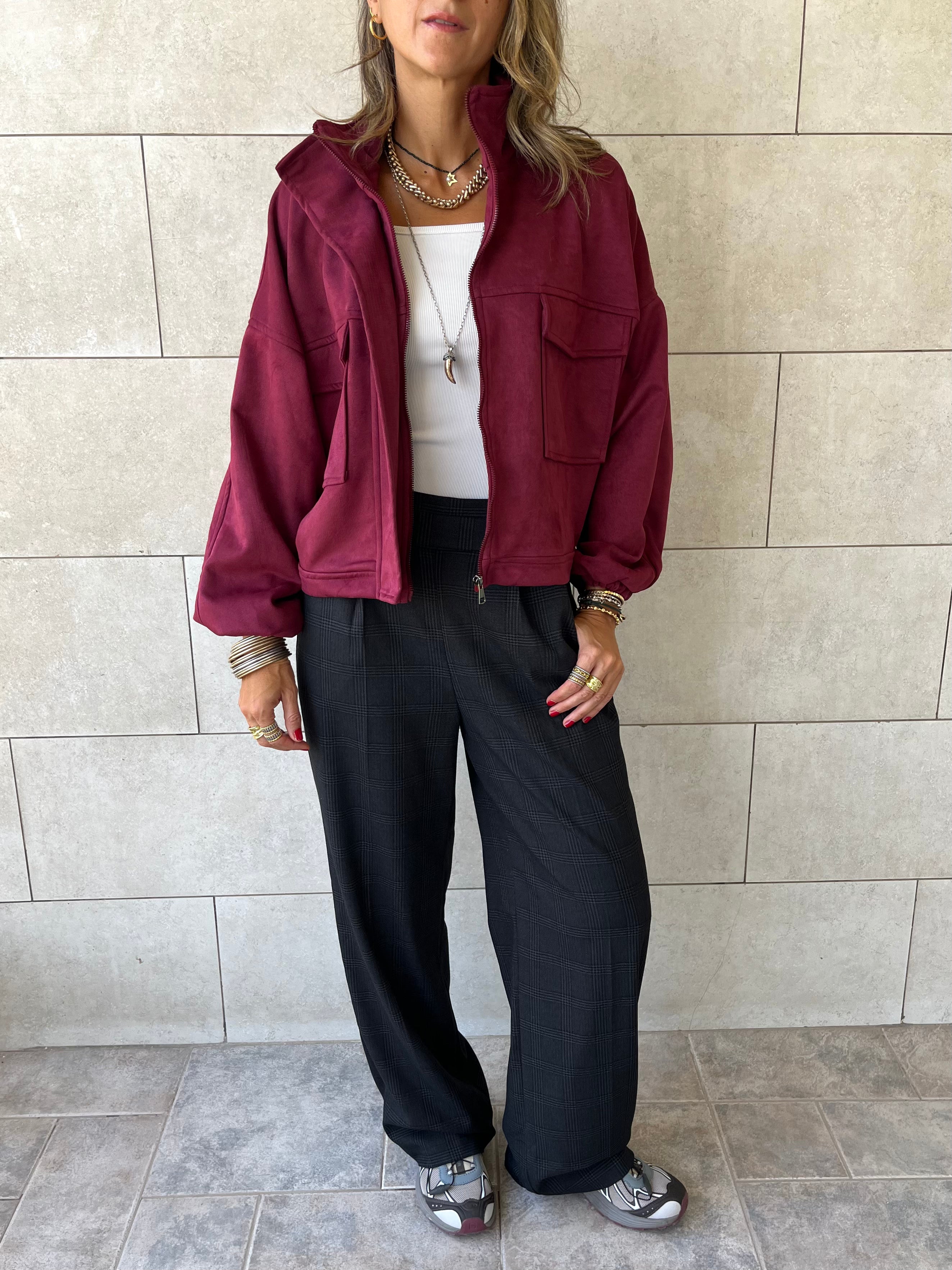 Black Checkered Frillu Signature Pleated Pants