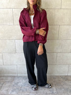 Plum Funnel Neck Suede Jacket