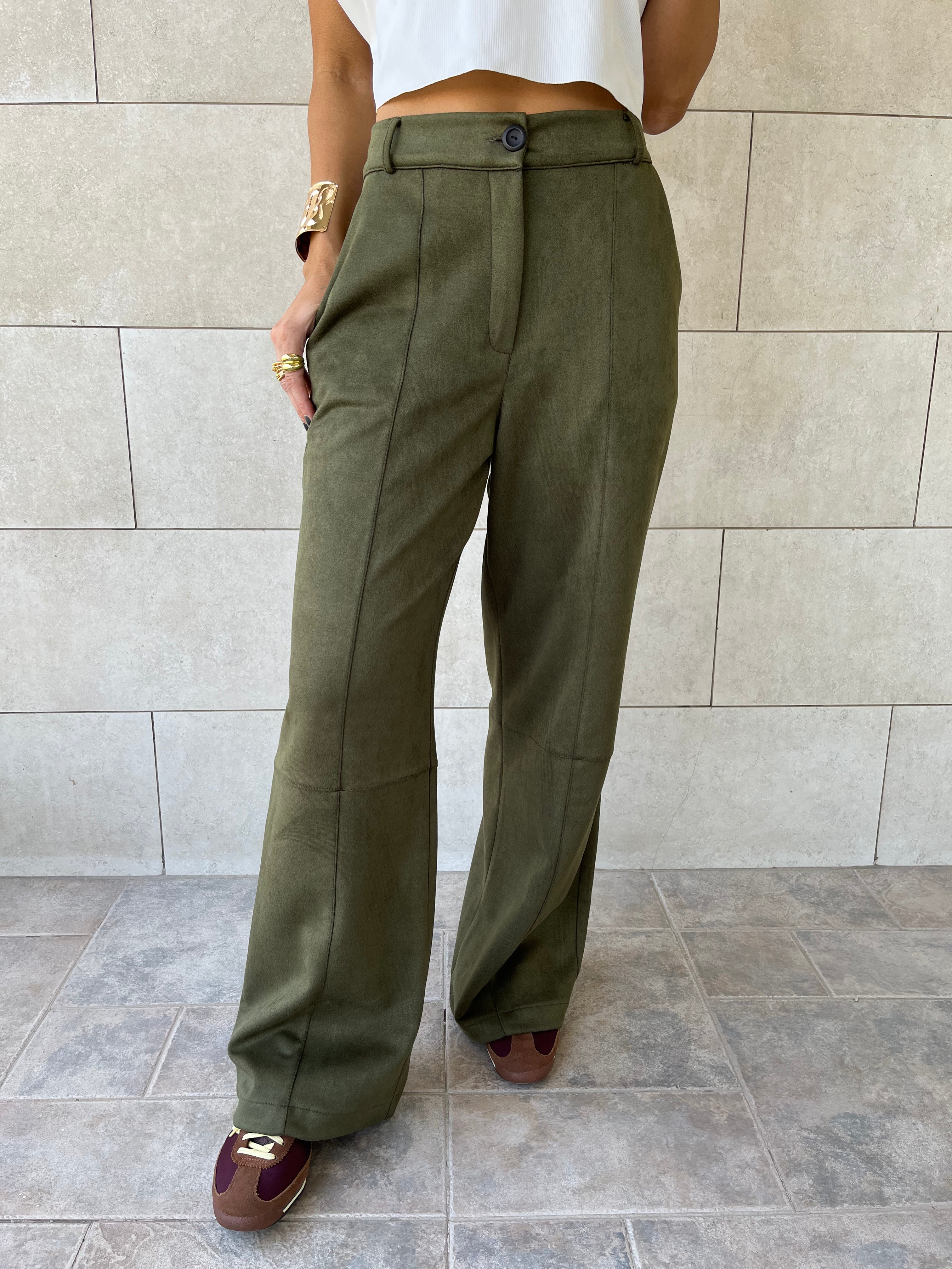 Olive Suede tailored Utility Pants