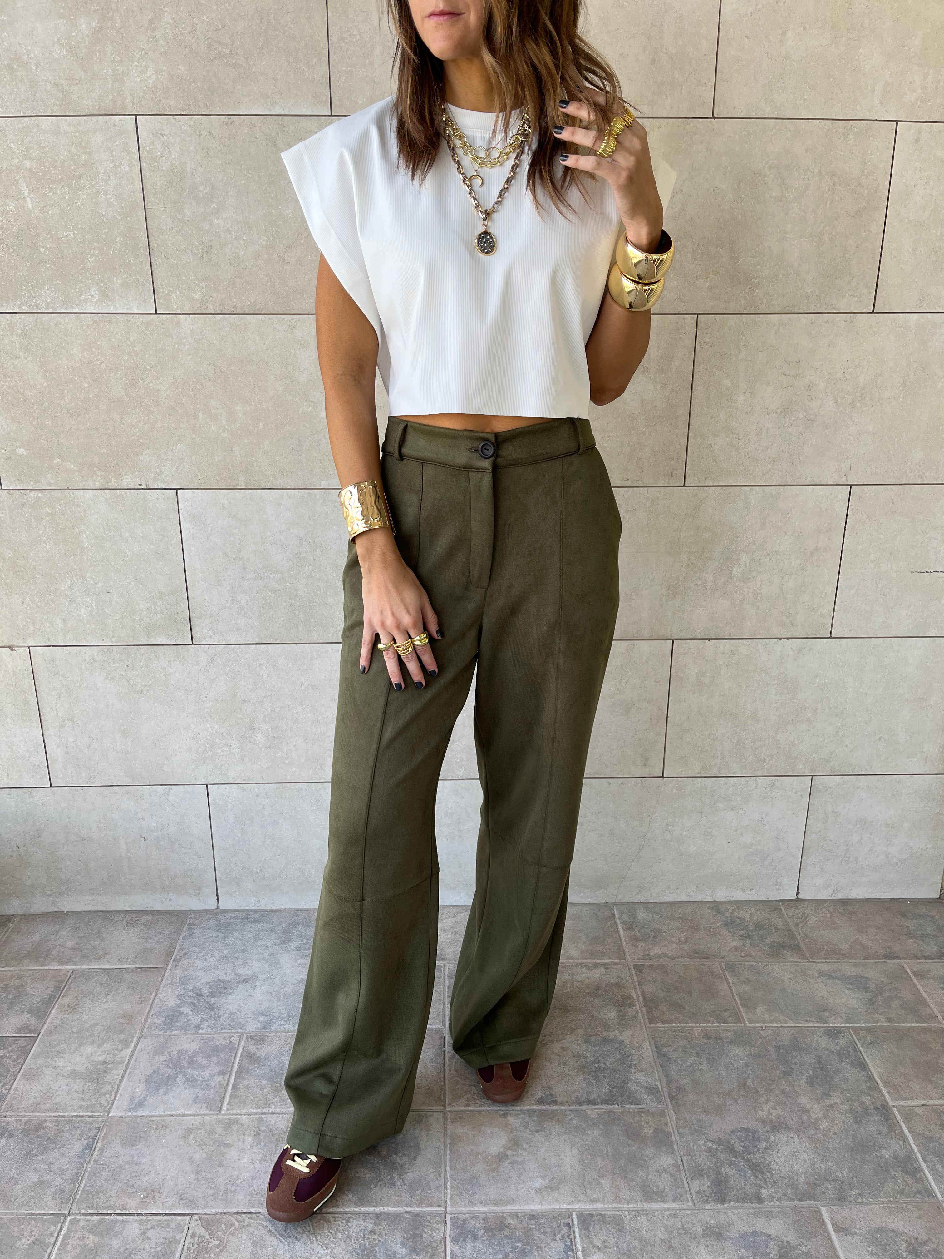 Olive Suede tailored Utility Pants