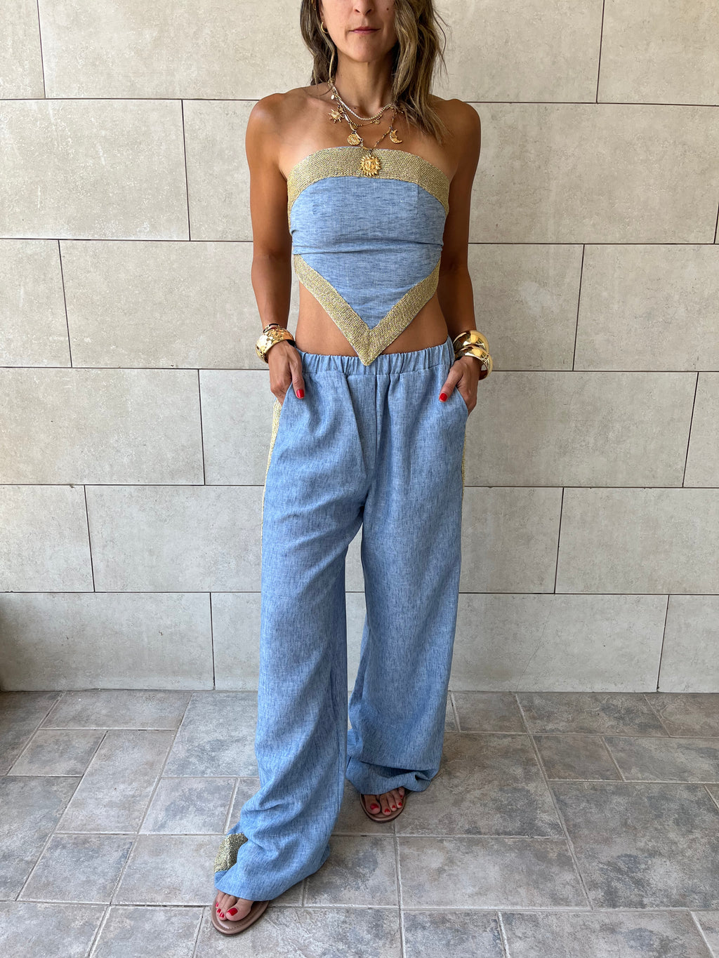 Golden Blue Edge Pants