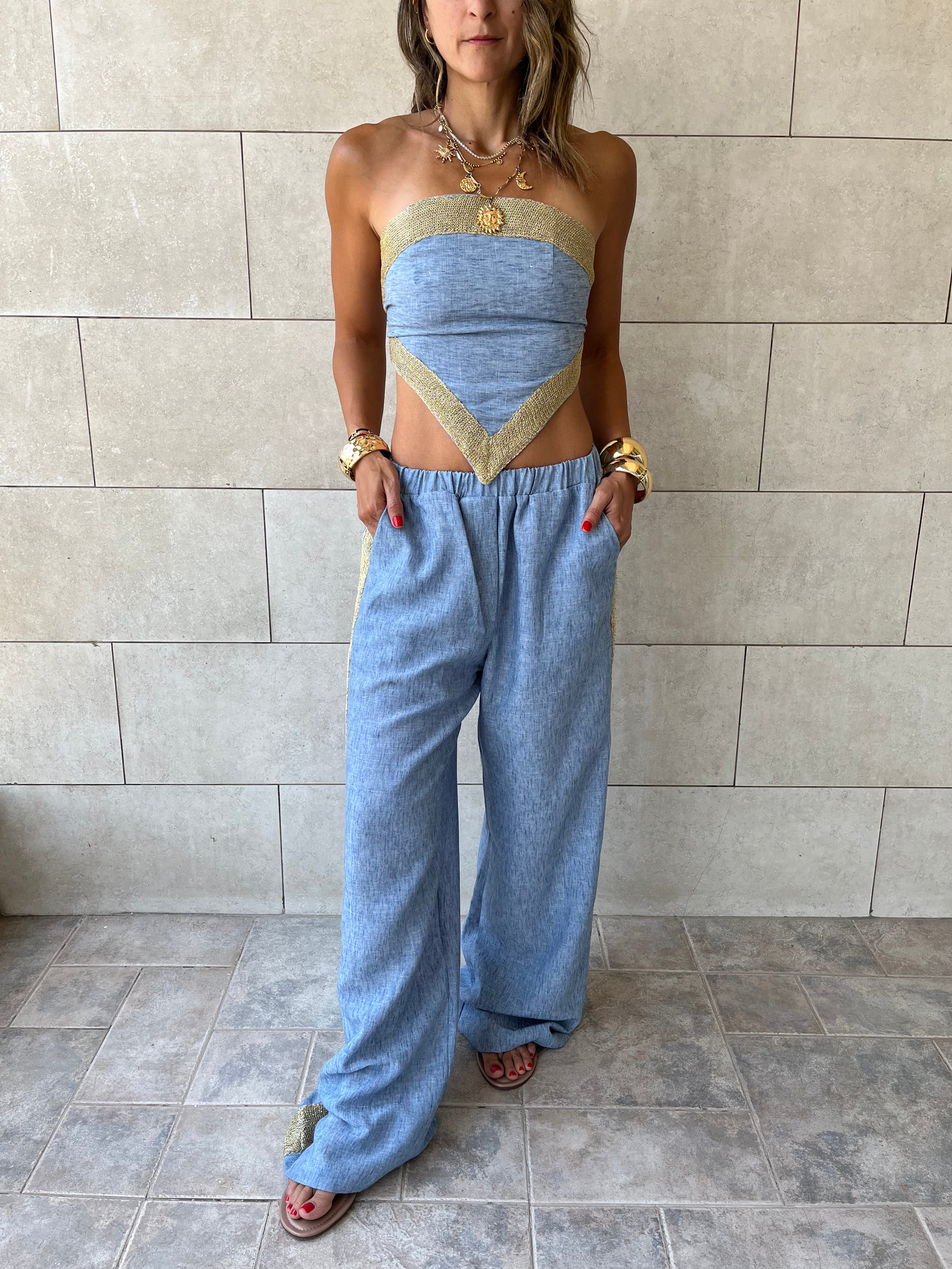 Golden Blue Edge Pants