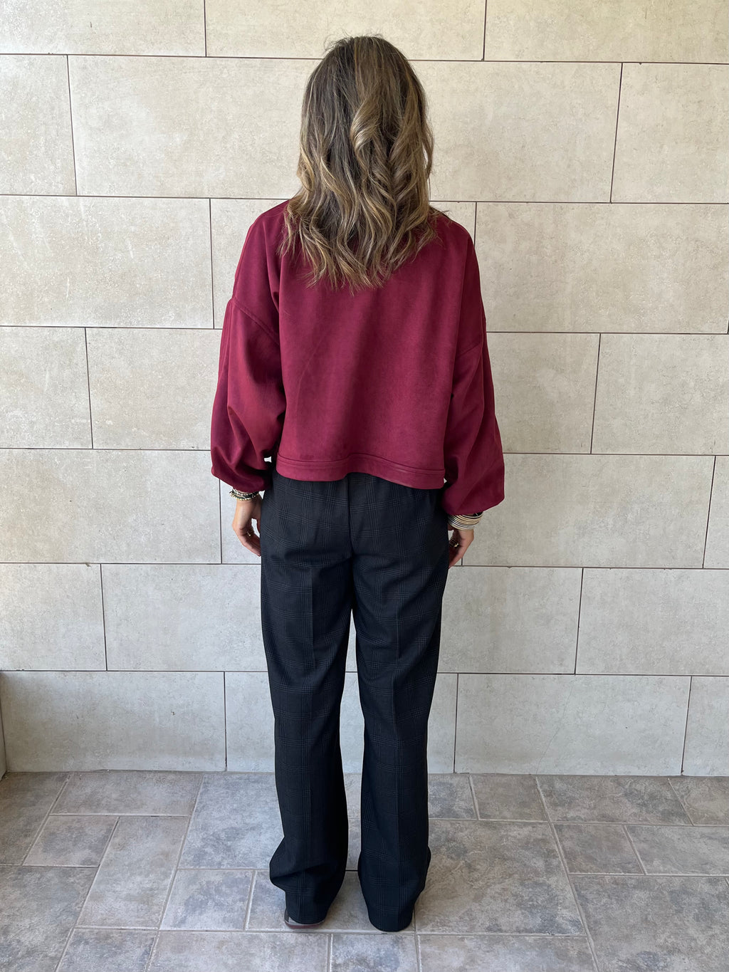 Plum Funnel Neck Suede Jacket