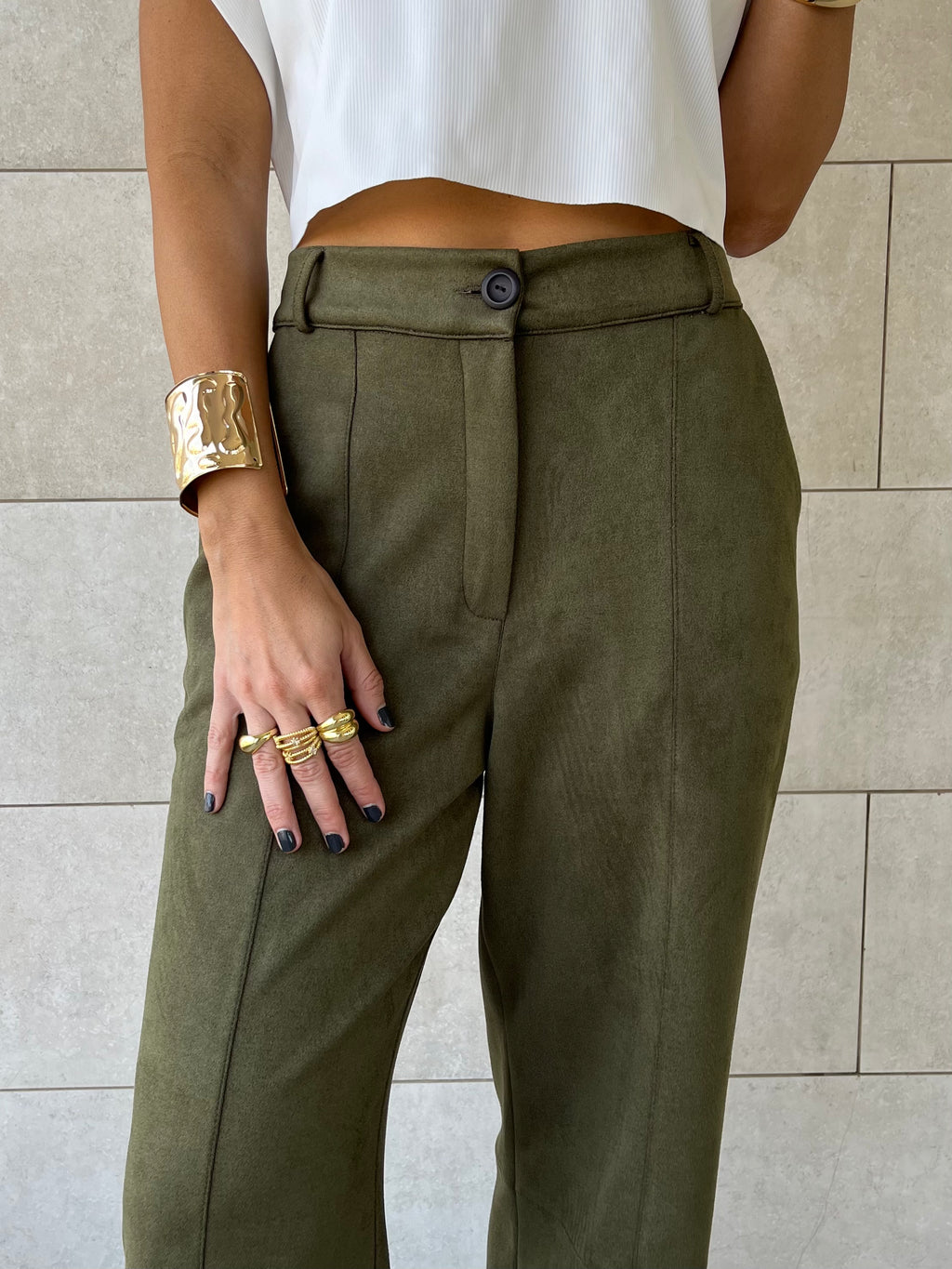 Olive Suede tailored Utility Pants