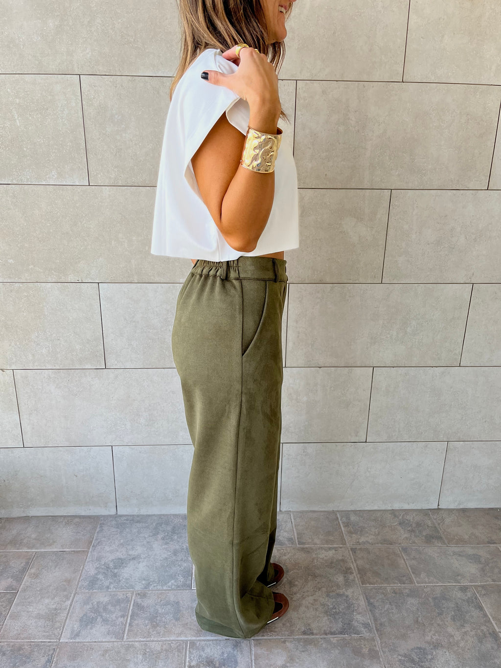 Olive Suede tailored Utility Pants