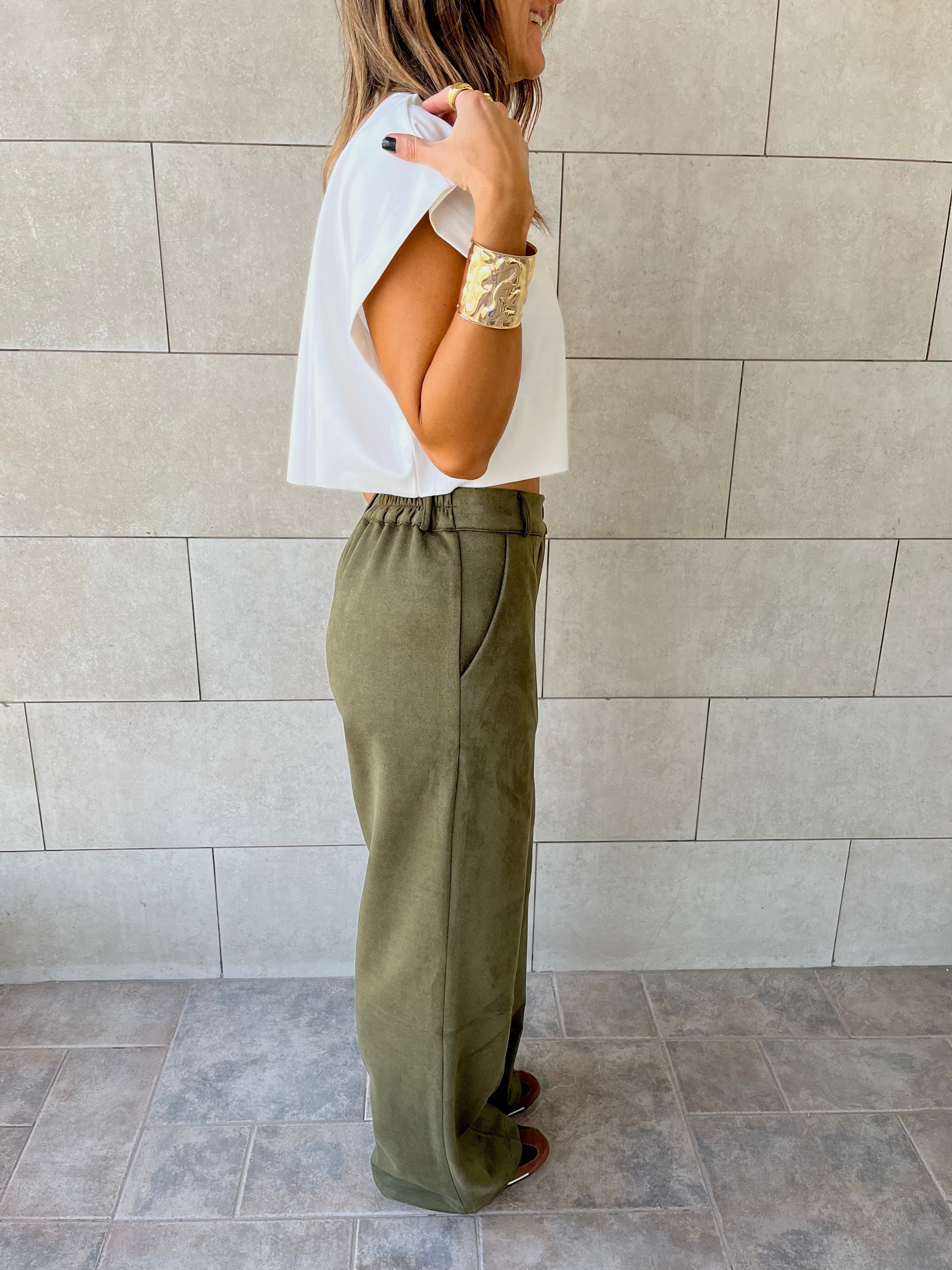 Olive Suede tailored Utility Pants