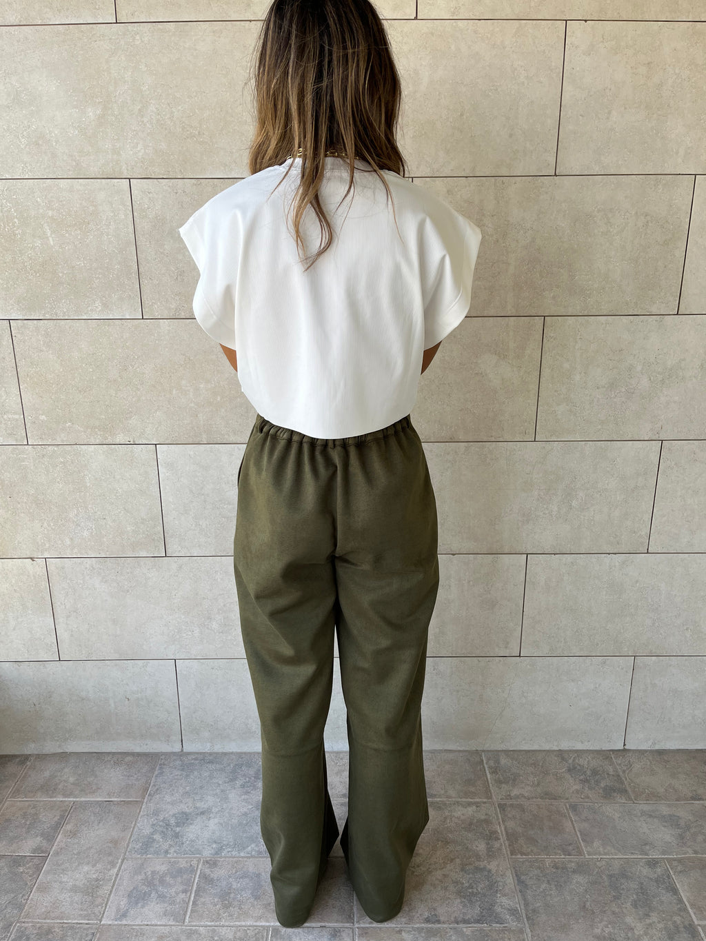 Olive Suede tailored Utility Pants