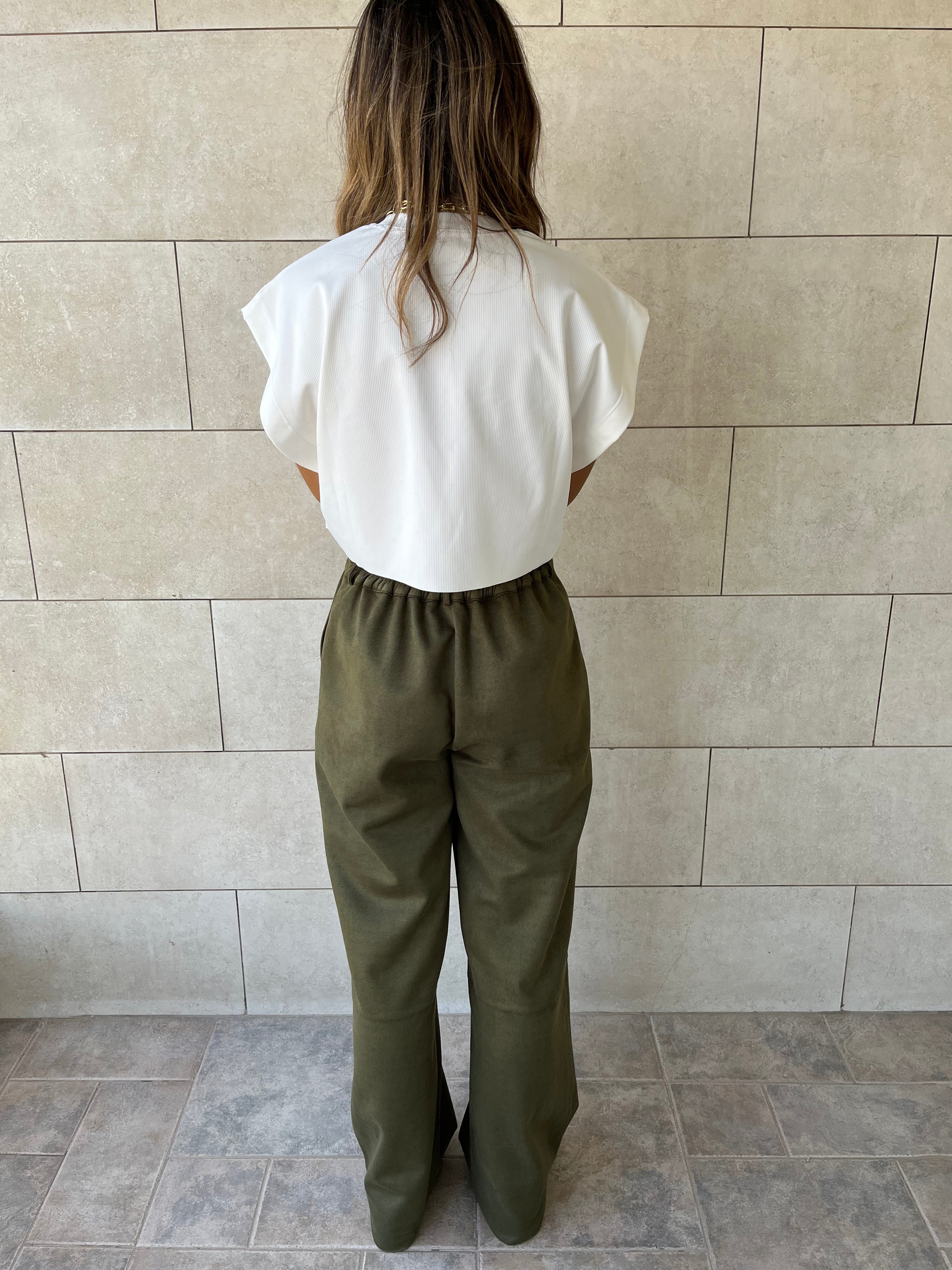 Olive Suede tailored Utility Pants