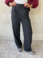 Black Checkered Frillu Signature Pleated Pants