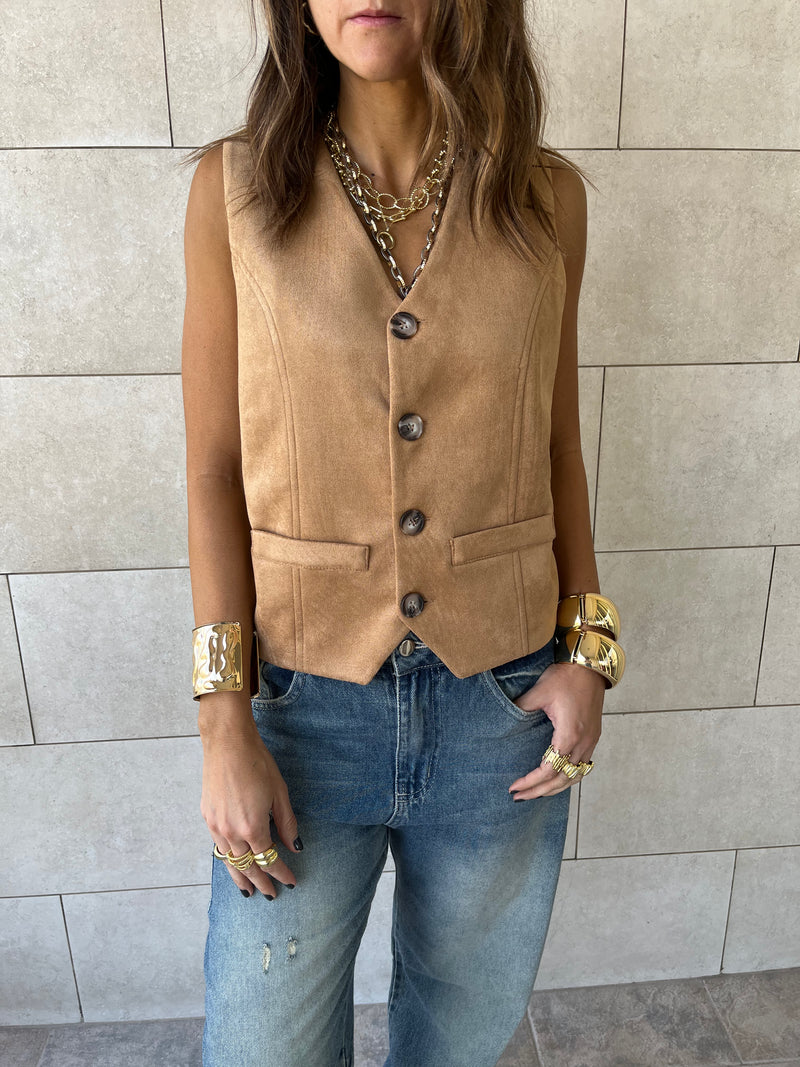 Camel Summer Suede Buckle Vest