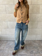 Camel Summer Suede Buckle Vest