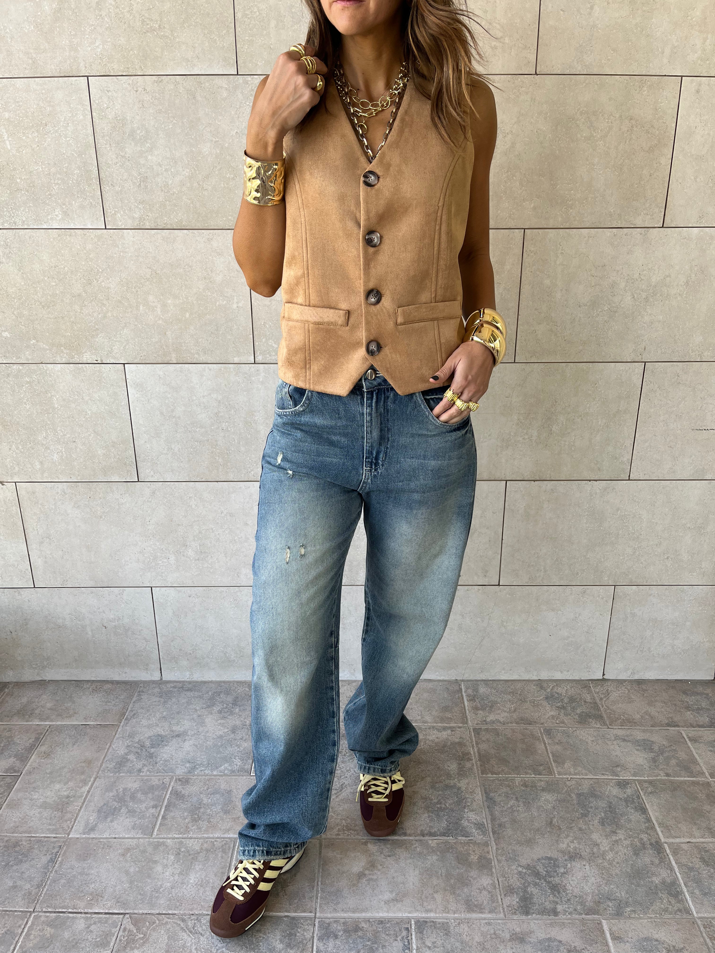 Camel Summer Suede Buckle Vest