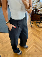 Black Checkered Frillu Signature Pleated Pants