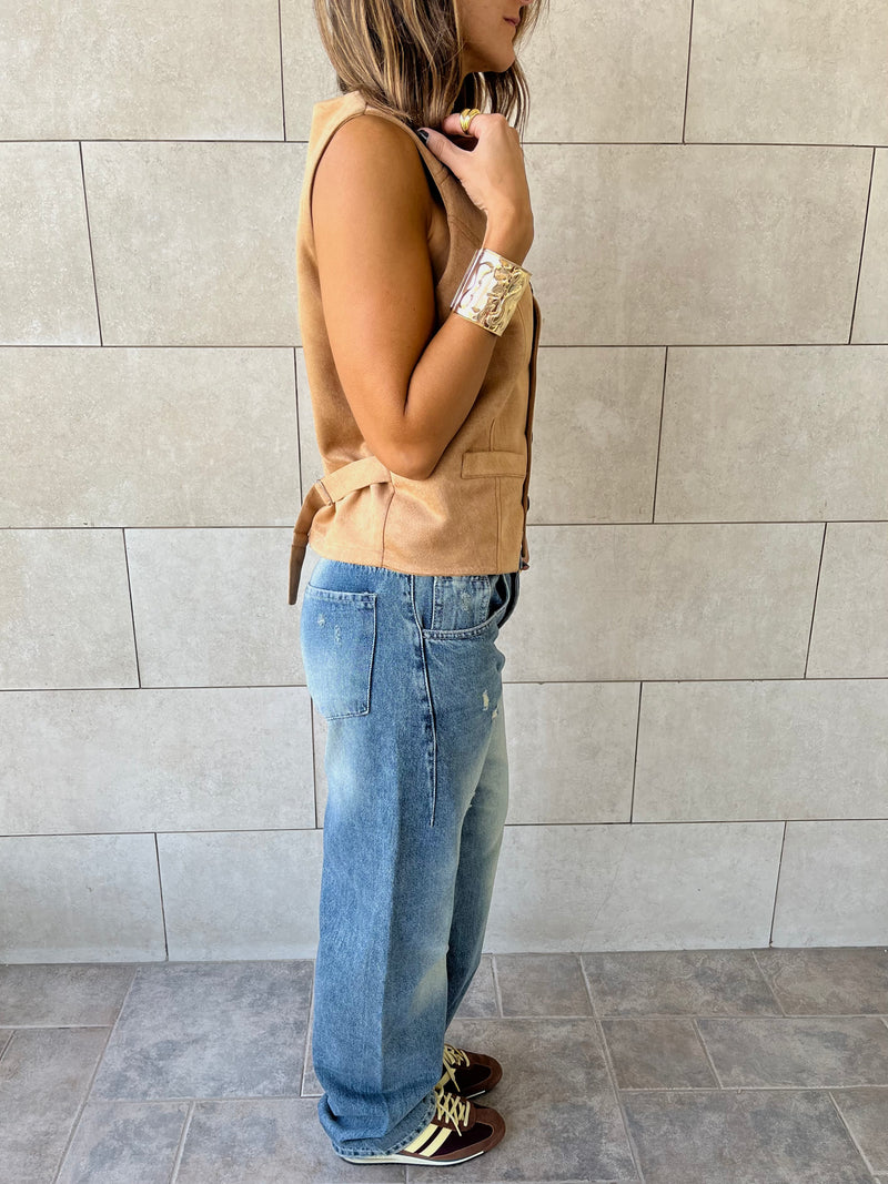 Camel Summer Suede Buckle Vest