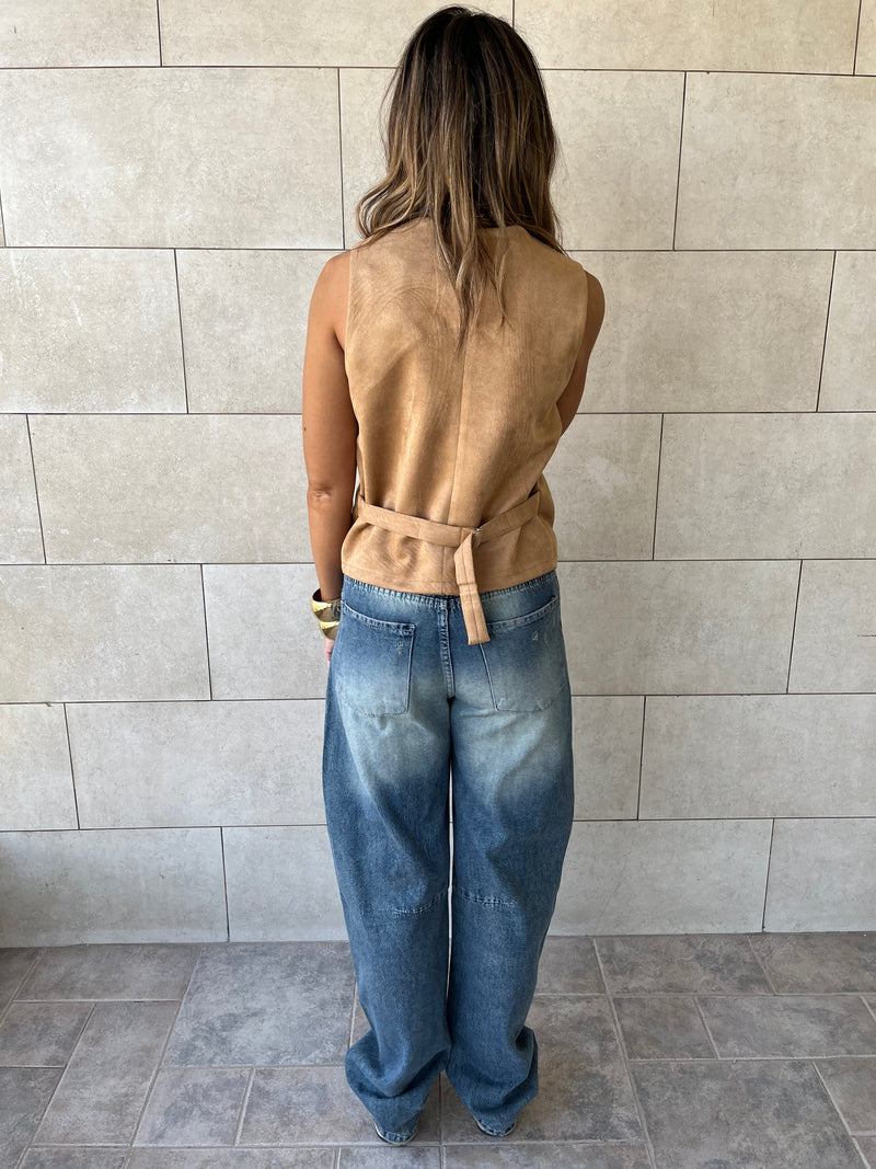 Camel Summer Suede Buckle Vest