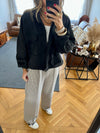 Black Funnel Neck Suede Jacket