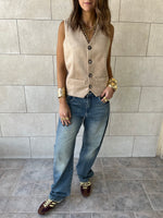 Beige Summer Suede Buckle Vest