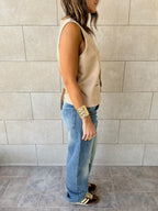 Beige Summer Suede Buckle Vest