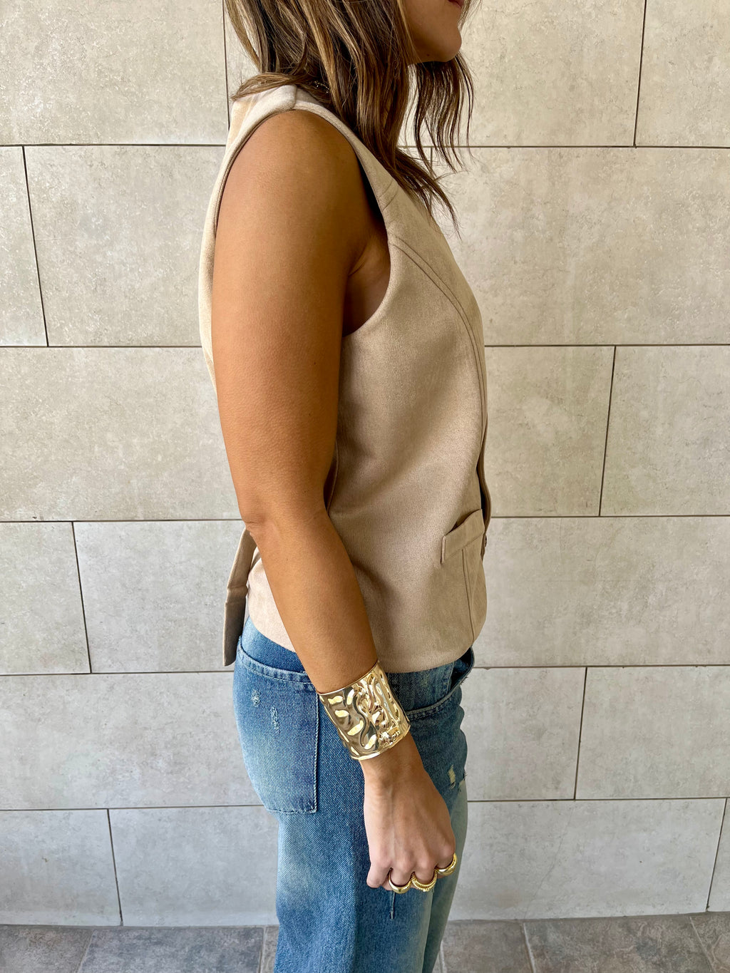 Beige Summer Suede Buckle Vest
