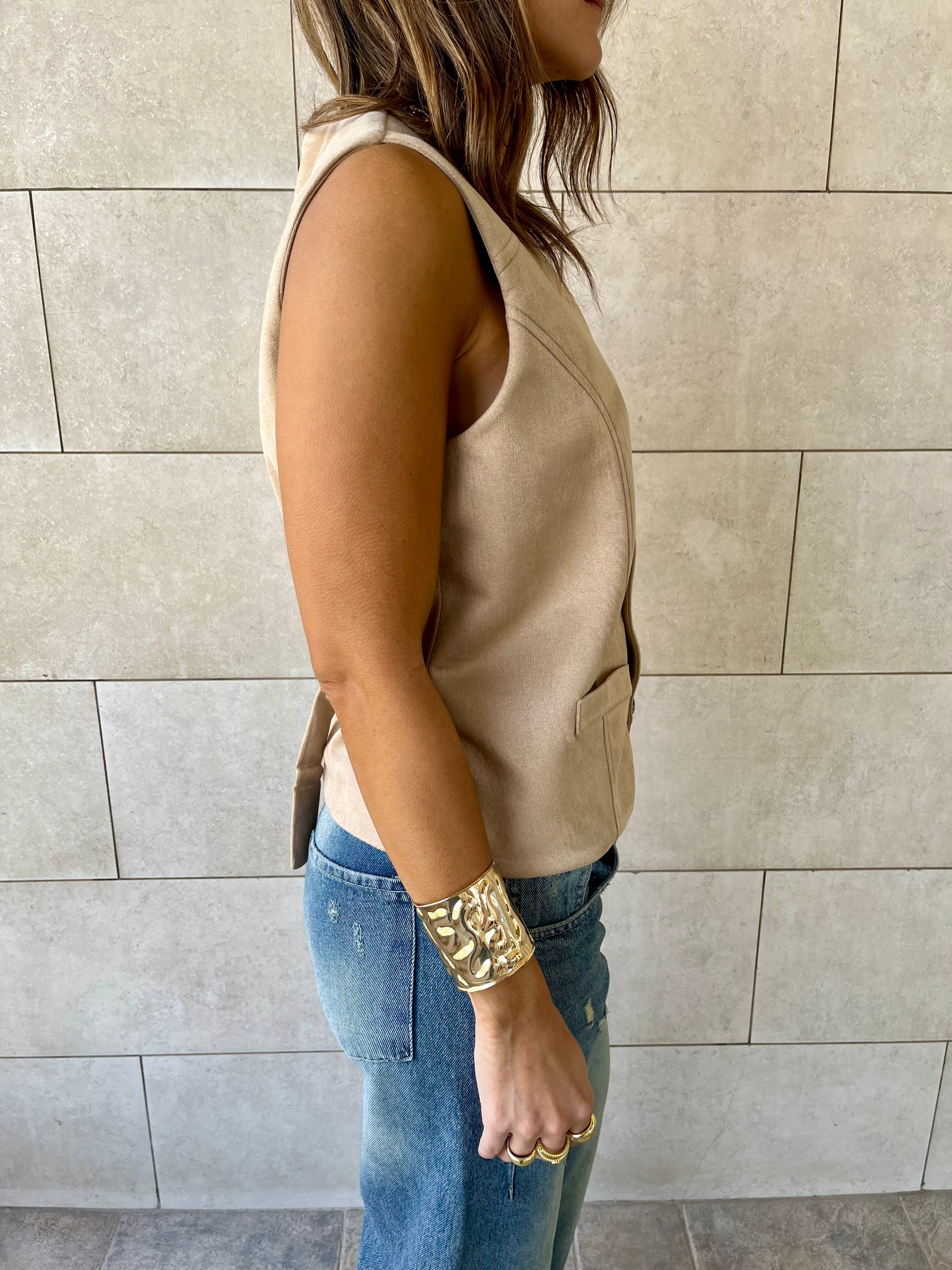 Beige Summer Suede Buckle Vest