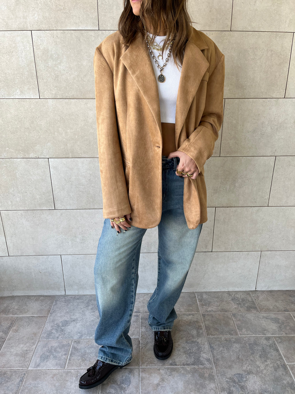 Camel Summer Suede Oversized Blazer