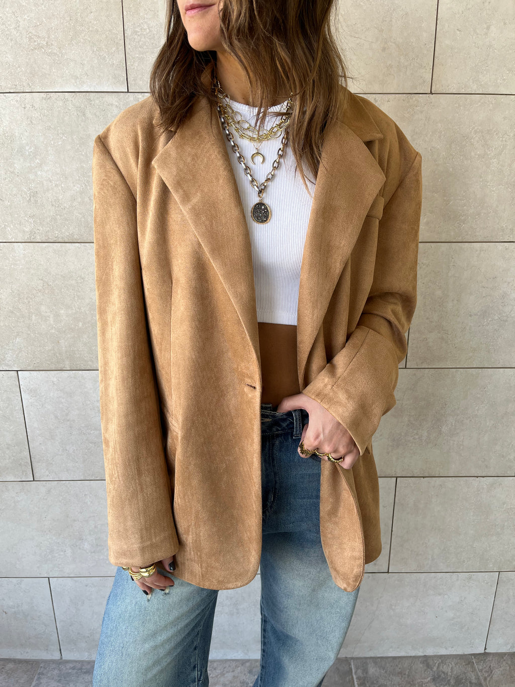 Camel Summer Suede Oversized Blazer