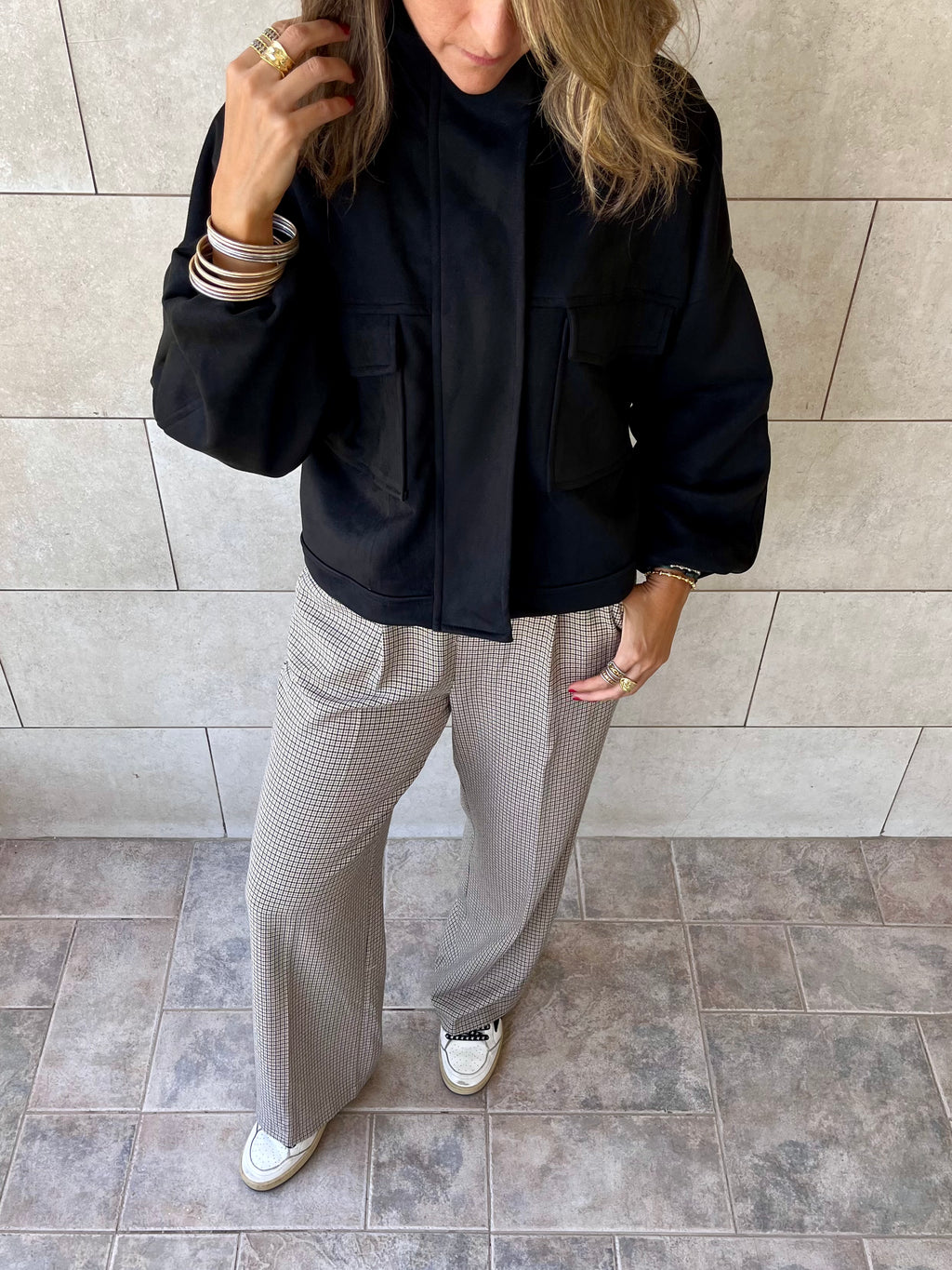 Black Funnel Neck Suede Jacket